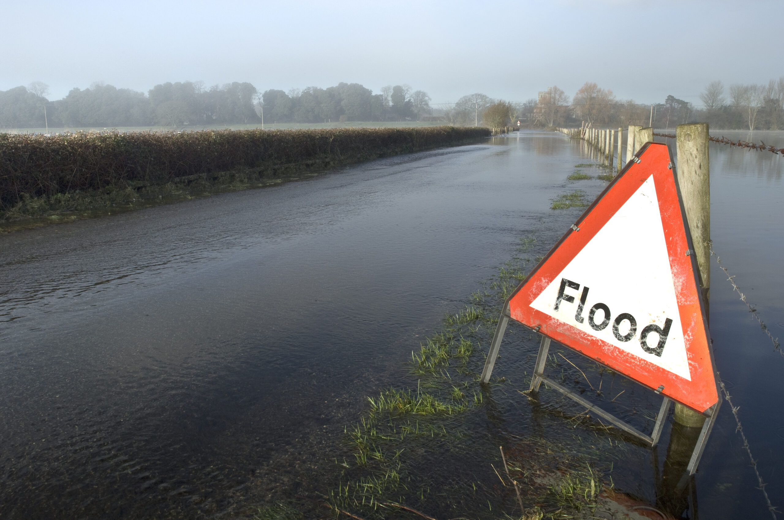 Flooded Road And Fields